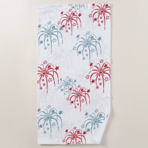 Red White and Blue Fireworks 4th of July Beach Towel