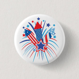 Red, white and blue fireworks, 4th of July button