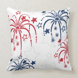 Red White and Blue Fireworks 4th of July Pillow