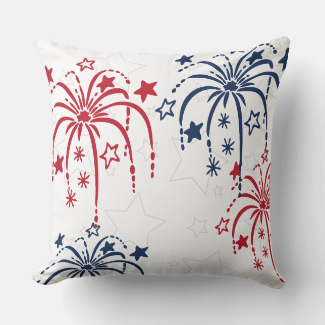 Red White and Blue Fireworks 4th of July Pillow (Front)