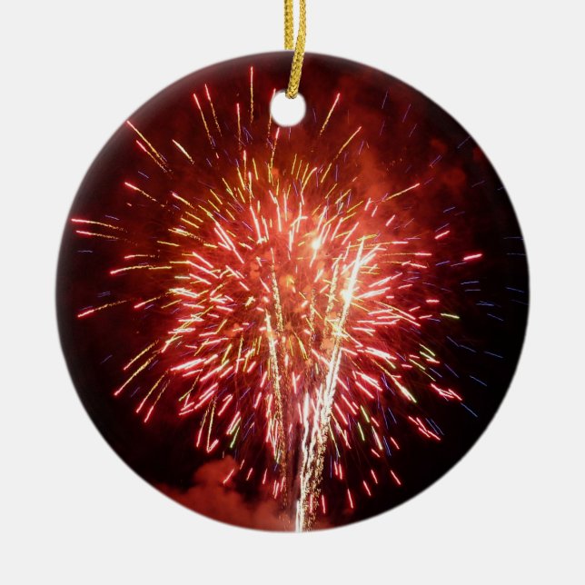 Red, White and Blue Fireworks II Patriotic Ceramic Ornament (Front)