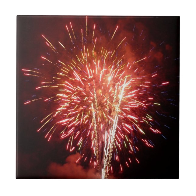 Red, White and Blue Fireworks II Patriotic Ceramic Tile (Front)