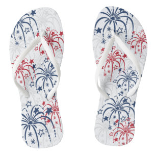 Red White and Blue Fireworks & Stars 4th of July Thongs