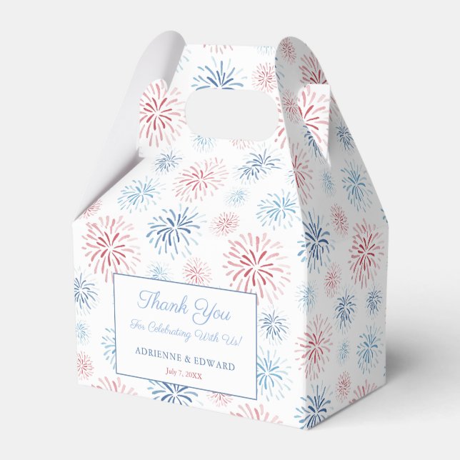 Red White And Blue Fireworks Summer Wedding Favour Box (Front Side)