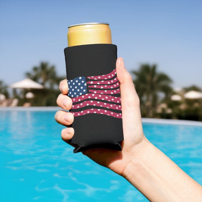 Red White And Blue Flag Design  Seltzer Can Cooler (In Situ Pool)
