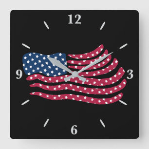 Red White And Blue Flag Design Square Wall Clock