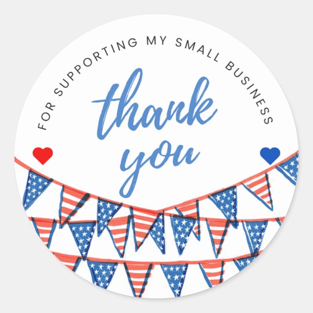 Red, White, And Blue Flag Thank You Round Sticker (Front)