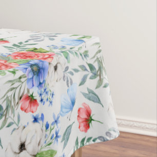 Red White and Blue Floral Bouquet Tablecloth