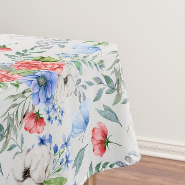 Red White and Blue Floral Bouquet Tablecloth (In Situ)