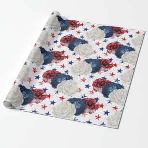 Red, White and Blue Floral USA Pattern Wrapping Paper