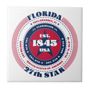 Red, White, and Blue Florida Ceramic Tile