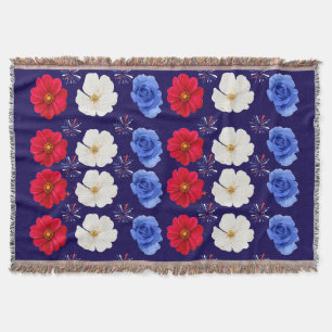 Red, White, and Blue Flower Throw Blanket