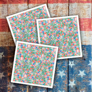 Red White And Blue Flowers Patriotic 4th Of July Napkin
