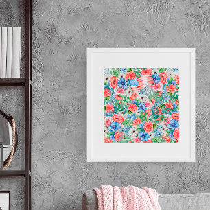Red White And Blue Flowers Patriotic 4th Of July Poster