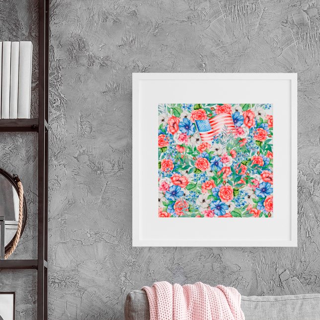 Red White And Blue Flowers Patriotic 4th Of July Poster (Creator Uploaded)