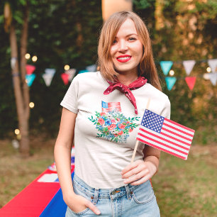 Red White And Blue Flowers Patriotic 4th Of July T-Shirt