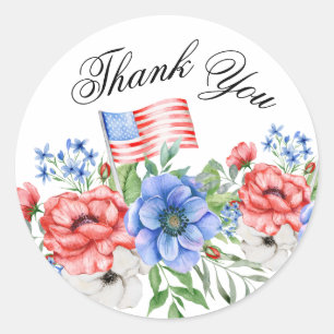 Red White and Blue Flowers with Flag Sticker