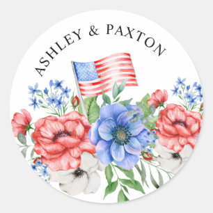 Red White and Blue Flowers with Flag Sticker