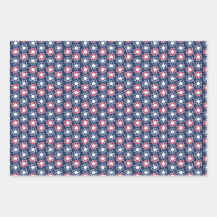Red, white and blue flowers wrapping paper sheet