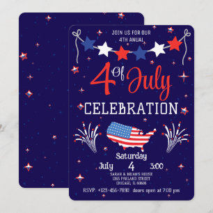 Red White And Blue Fourth Of July Celebration Invitation