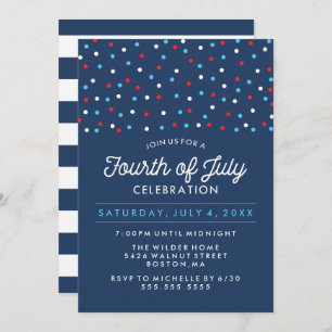 Red White and Blue   Fourth of July Celebration Invitation
