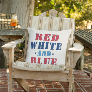 Red White and Blue Fourth of July Holiday Outdoor Cushion
