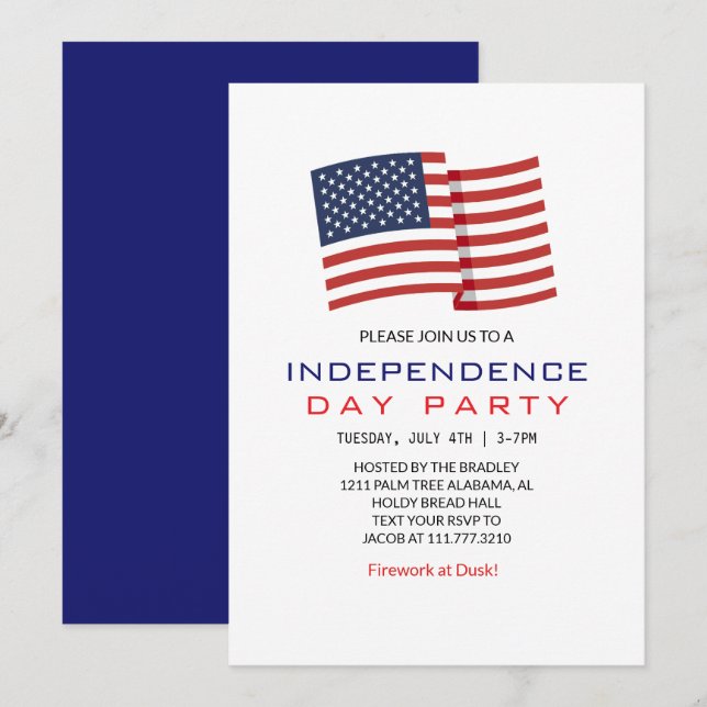Red White and Blue Fourth of July Independence Day Invitation (Front/Back)