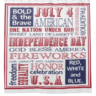 Red, White and Blue Fourth of July Subway Art Shower Curtain