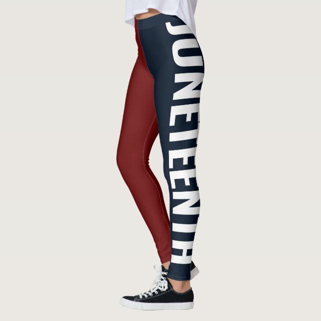 Red White and Blue Freedom Day June 19 JUNETEENTH Leggings (Left)