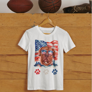 Red White and Blue French Mastiff Dog 4th of July T-Shirt