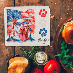 Red White and Blue Funny Cream Pitbull Dog Treat Cutting Board