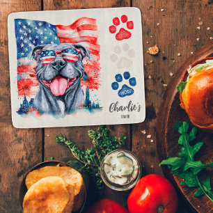 Red White and Blue Funny Grey Pitbull Dog Treat Cutting Board