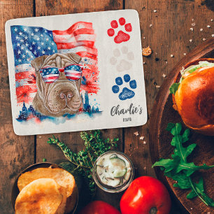 Red White and Blue Funny Shar Pei Dog Treat Cutting Board