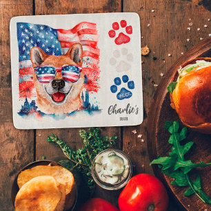 Red White and Blue Funny Shiba Inu Dog Treat Cutting Board