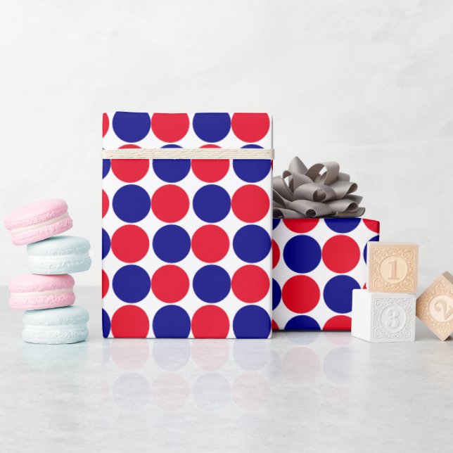 Red, White and Blue Geometric Pattern of Circles Wrapping Paper (Baby Shower)