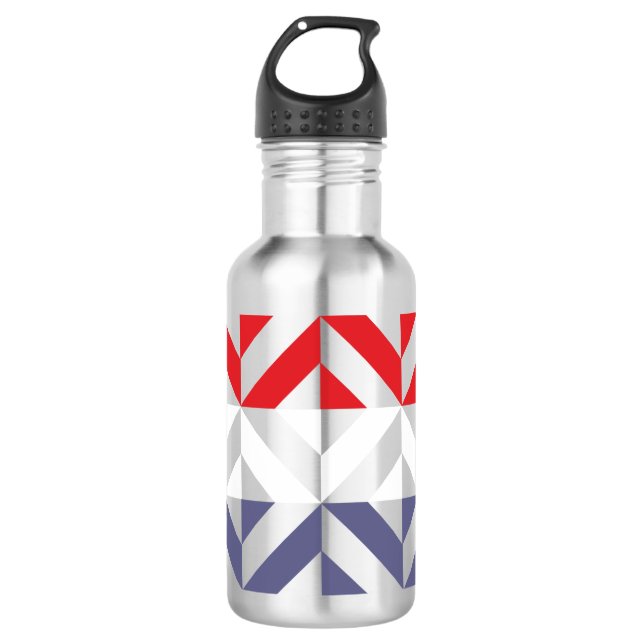 Red White and Blue Geometric ZigZag 532 Ml Water Bottle (Front)
