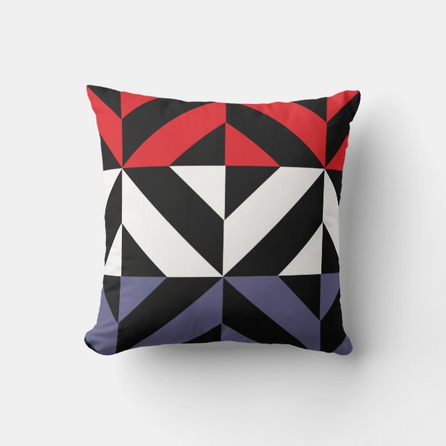 Red White and Blue Geometric ZigZag Cushion (Front)