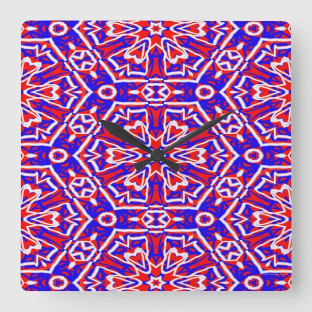 Red, White and Blue Geometrics Square Wall Clock (Front)