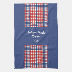Red, White and Blue Gingham Family Reunion Tea Towel