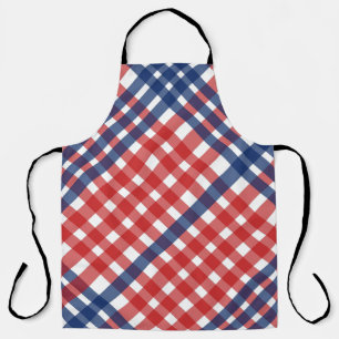 Red, White and Blue Gingham Plaid Americana Apron