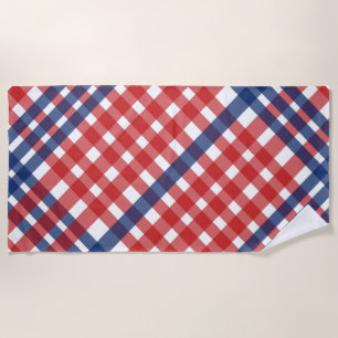 Red, White and Blue Gingham Plaid Americana Beach Towel