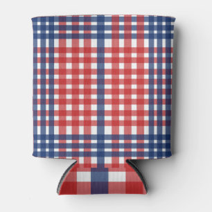 Red White and Blue Gingham Plaid Can Cooler