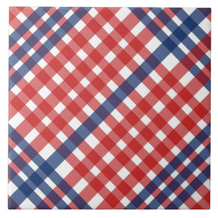 Red White and Blue Gingham Plaid Ceramic Tile