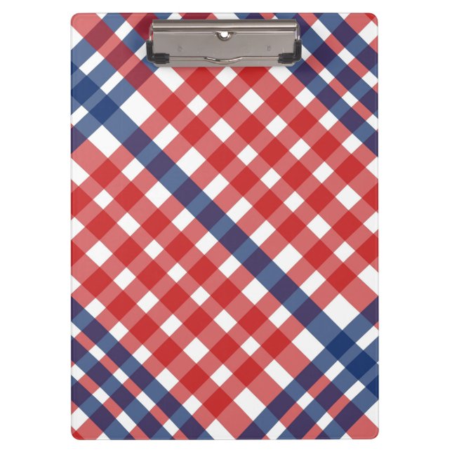 Red White and Blue Gingham Plaid Clipboard (Front)