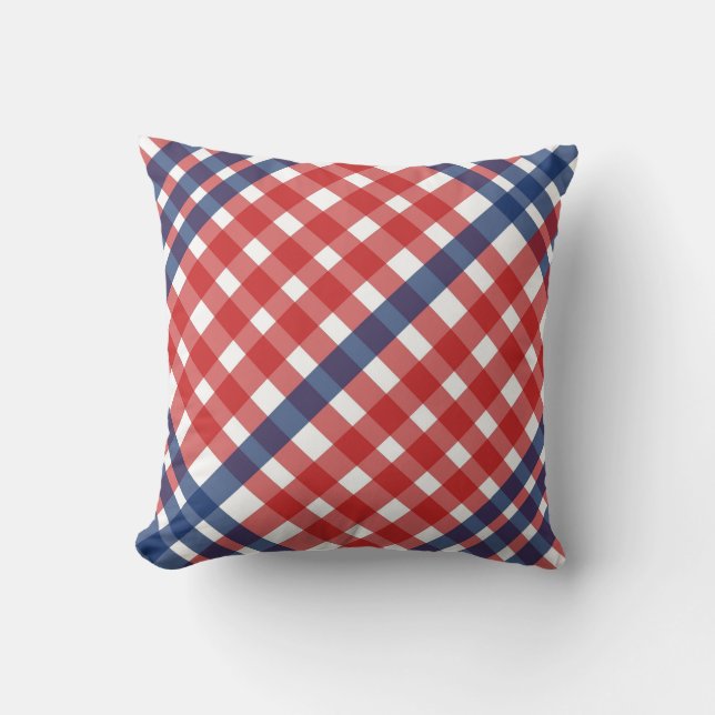 Red White and Blue Gingham Plaid Cushion (Front)