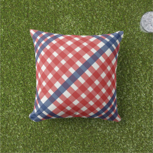 Red White and Blue Gingham Plaid Cushion