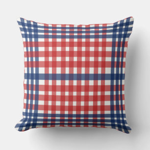 Red White and Blue Gingham Plaid Cushion