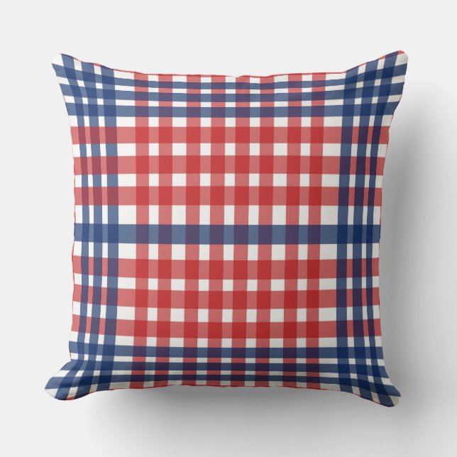 Red White and Blue Gingham Plaid Cushion (Front)