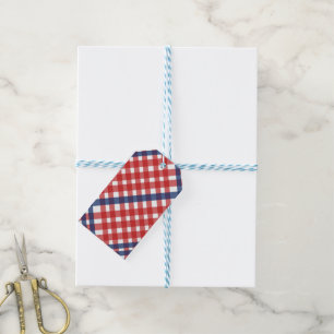 Red White and Blue Gingham Plaid Gift Tags