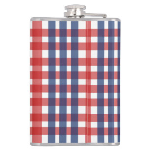 Red White and Blue Gingham Plaid Hip Flask